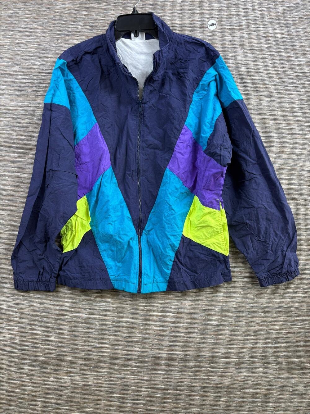 Vintage Cheetah Windbreaker Jacket Mens Size M Multicolor Colorblock Nylon 90s